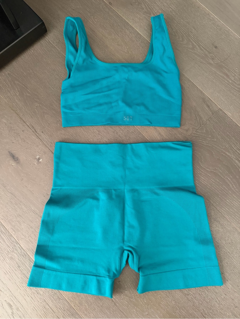 SET Active Teal High-Rise Athletic Shorts and Sports Bra Set